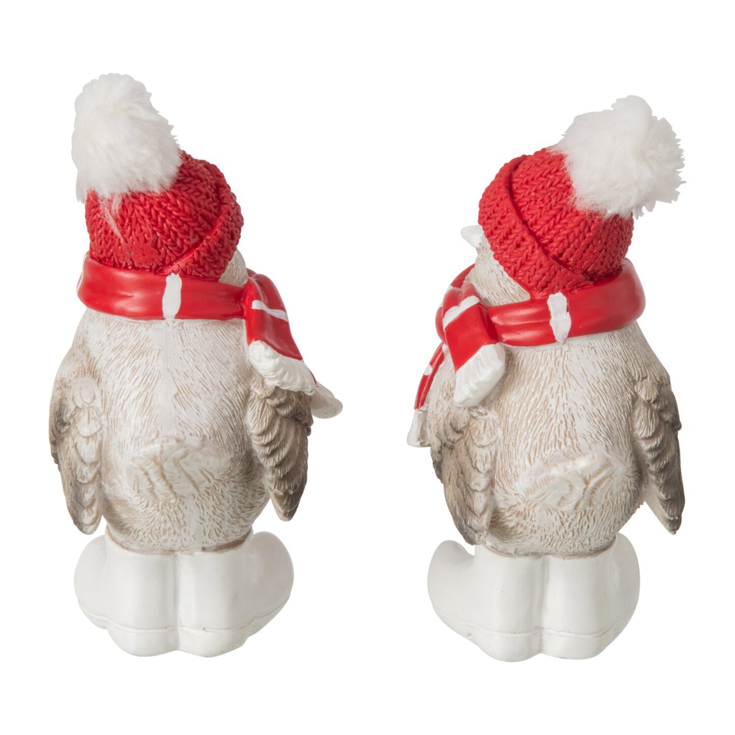 J-Line Oiseau foulard et chapeau - polyrésine - rouge Noël/gris - small - assortiment de 2
