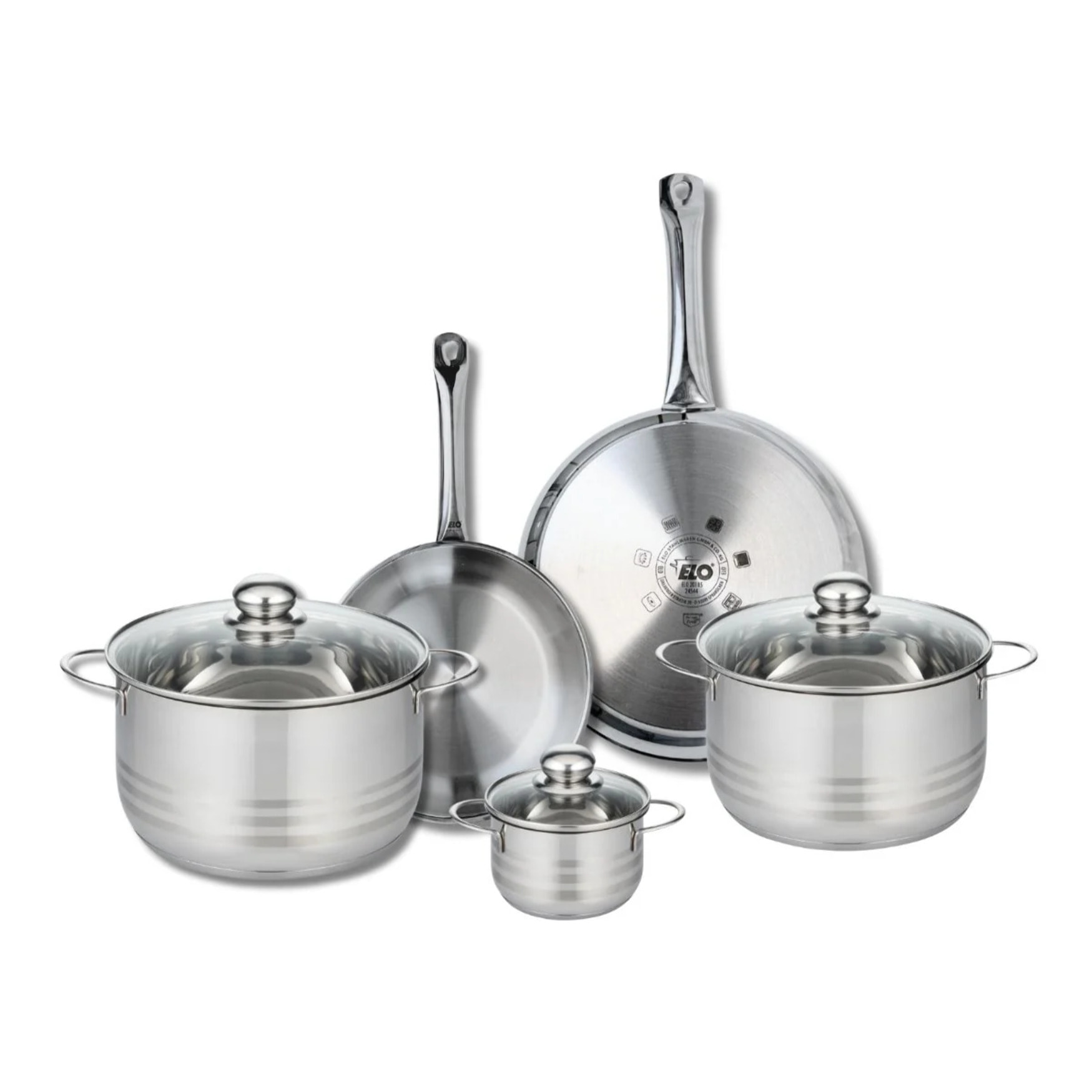 Ensemble de 2 Poêles de cuisson 24 et 28 cm et 3 faitouts 12, 20 et 24 cm Elo Profi Brillant