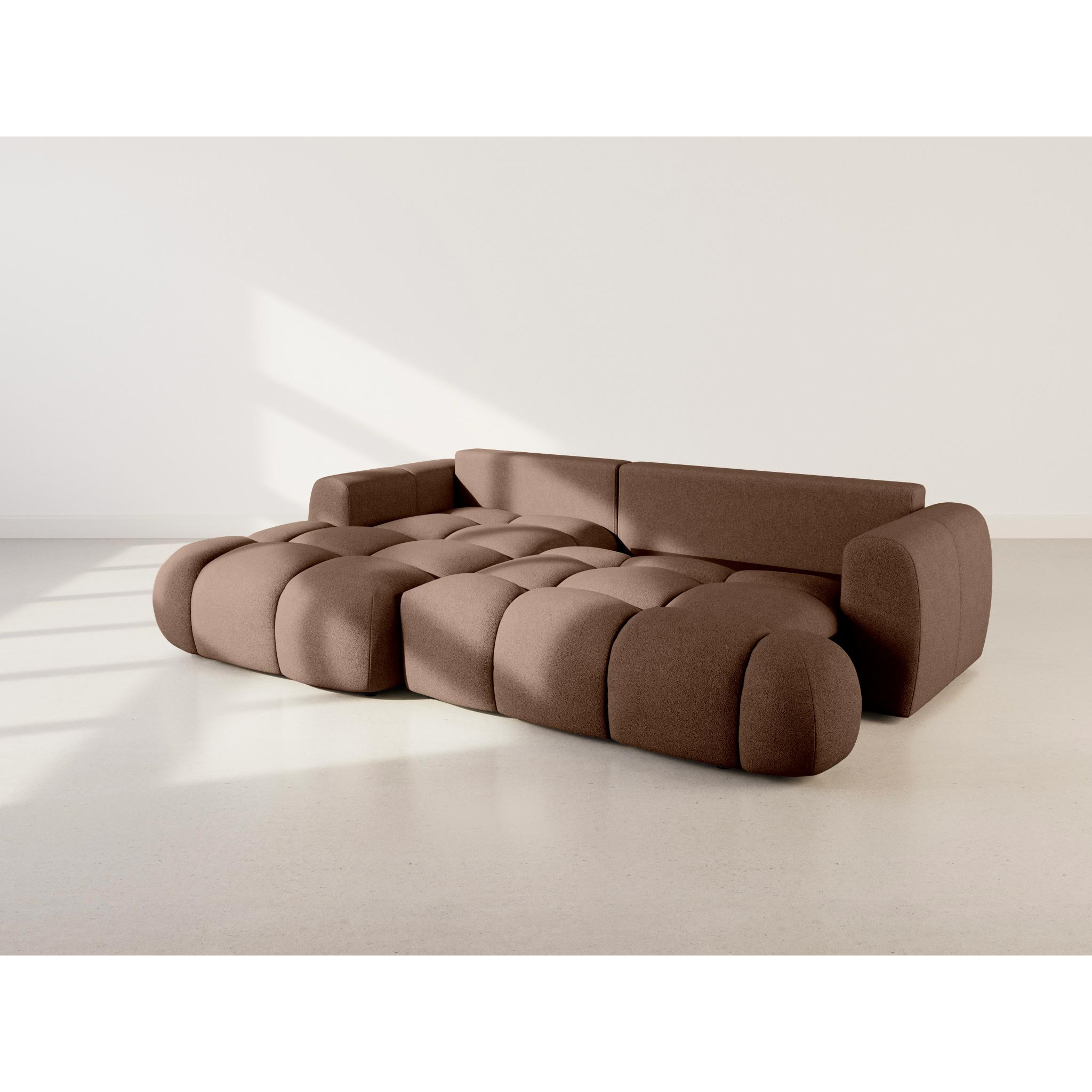 Yulin - Canapé d'angle gauche 4 places convertible avec coffre en tissu bouclette - Rouille