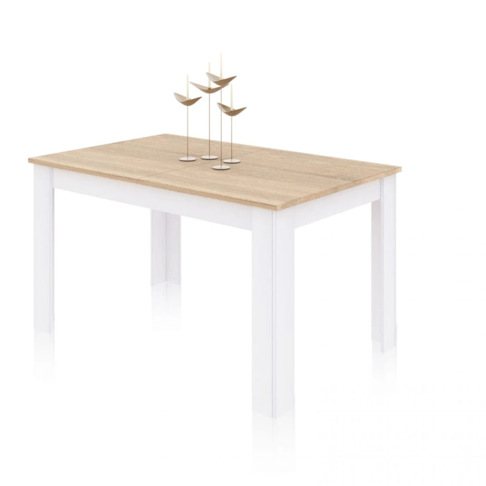 Mesa de comedor extensible Danna 140 Blanco Artik (Blanco Mate) - Roble Canadian