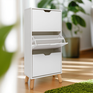 Plana - Scarpiera Salvaspazio 3 Ante 55x116x25 cm 18 Paia in Legno Bianco