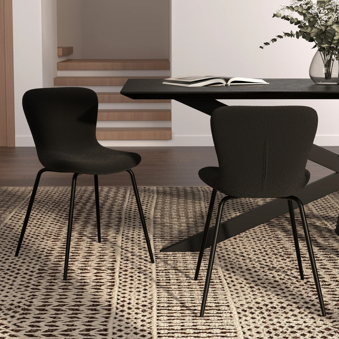 Lot de 2 chaises effet laine bouclette noire et pieds en métal - Koko