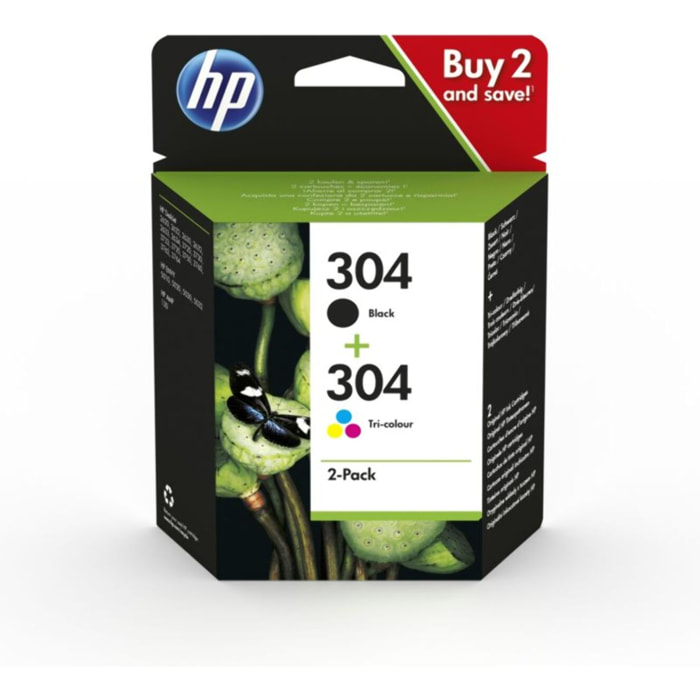 Cartouche d'encre HP Pack de 2 Originales 304 (Noir + 3 Couleurs) - N9K08AE
