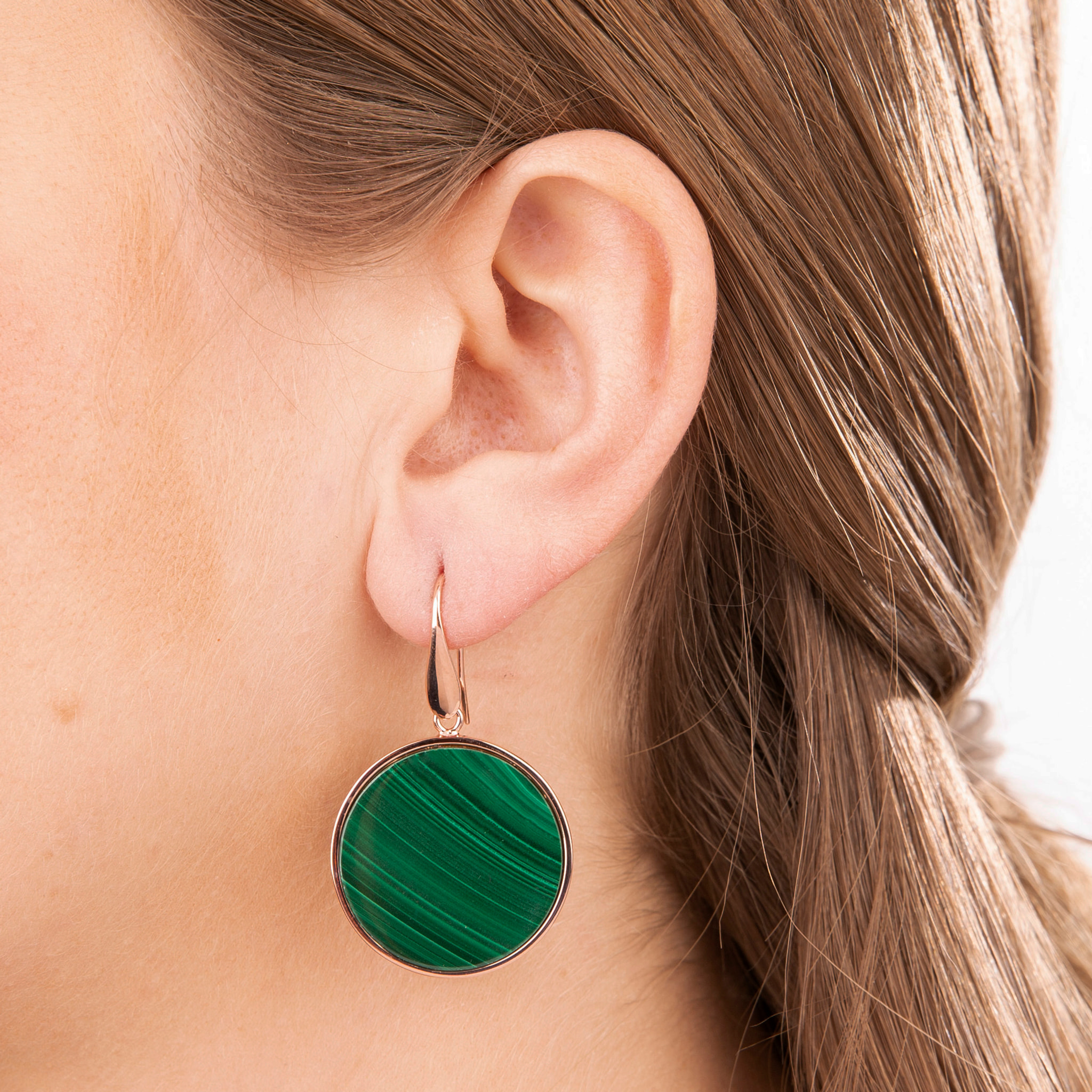 Orecchini Pendenti con Disco in Malachite Verde