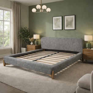 Lit Capucine avec tête de lit en tissu feutrine gris