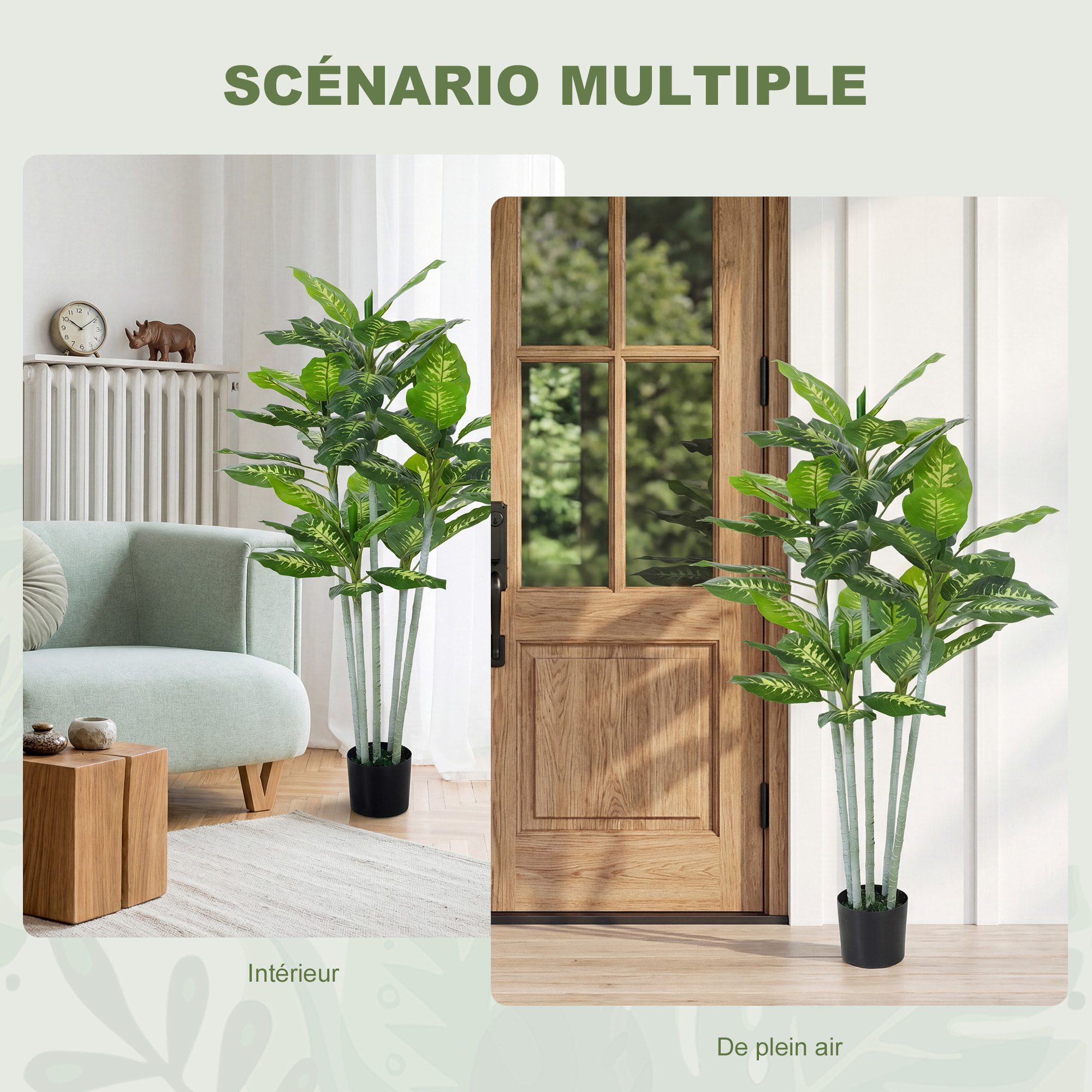 Plante artificielle Calathea H.150cm tronc branches lichen feuilles grand réalisme