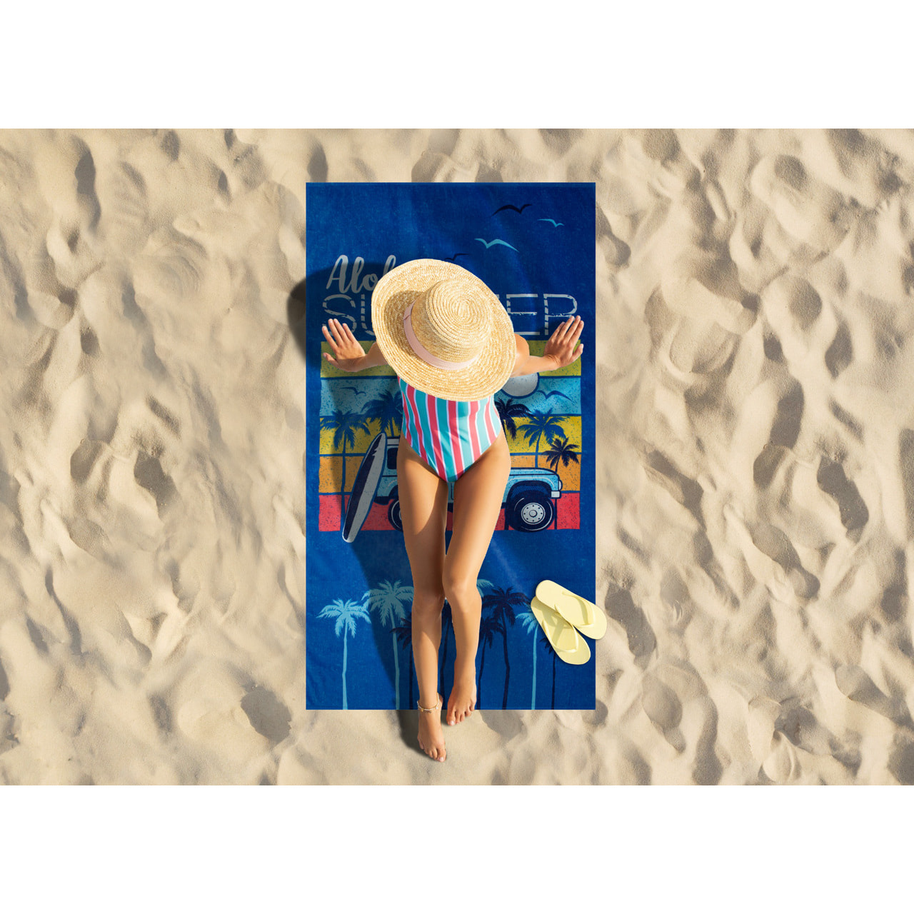 Telo Mare Stampato In Spugna Disegno California