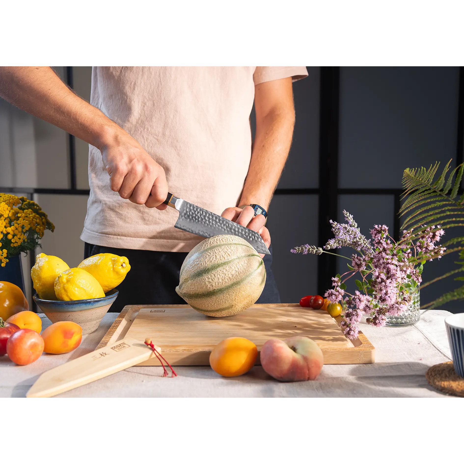 Coltello Santoku Bunka | Lama 170 mm | Acciaio Inossidabile Giapponese San-Mai