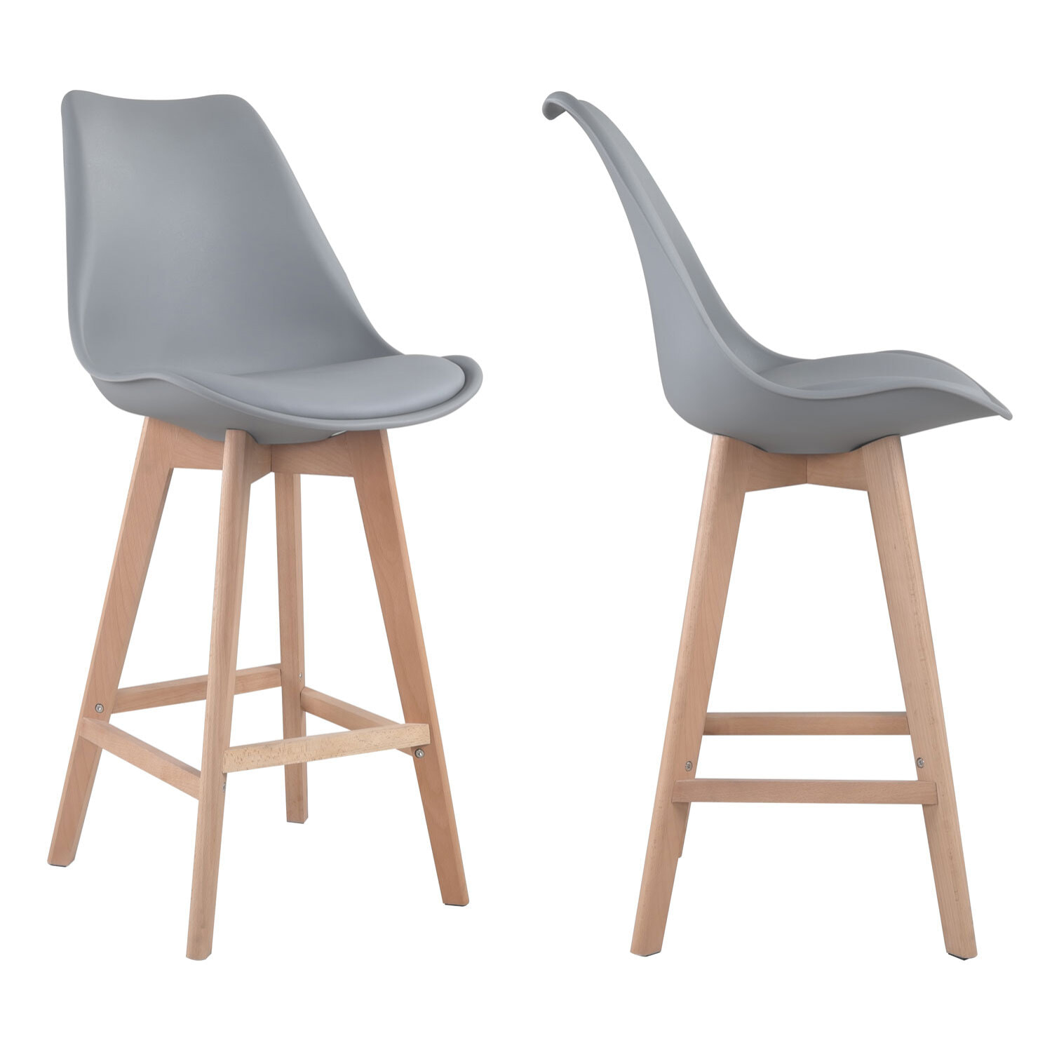 Lot de 2 tabourets scandinaves SVEN gris avec coussin