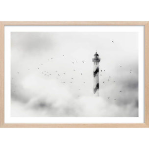 Affiche phare dans le brouillard Affiche + cadre en bois - Chêne