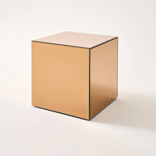 Table cubique miroir ambre. bout de canapé. table d'appoint cube miroir 30cm