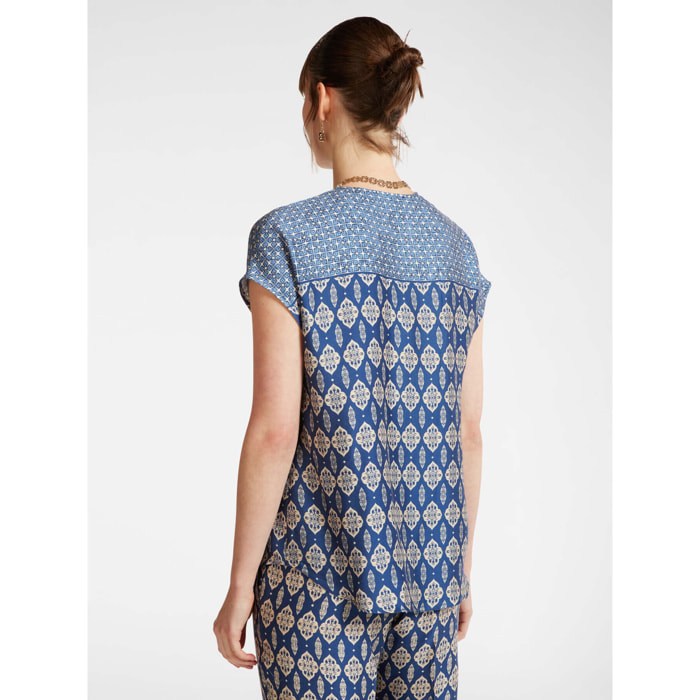 Elena Mirò - Blusa con estampado étnico - Azul