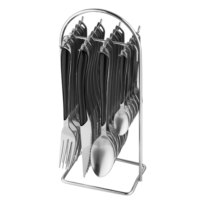 Solstice Negro - Cubertería de 24 piezas en soporte