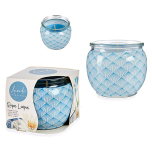 Candela profumata in barattolo di vetro profumo di biancheria pulita.