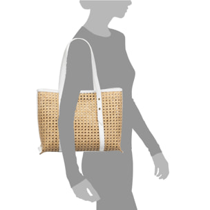 Apulia borsa tote donna. Pelle autentica combinata con canapa