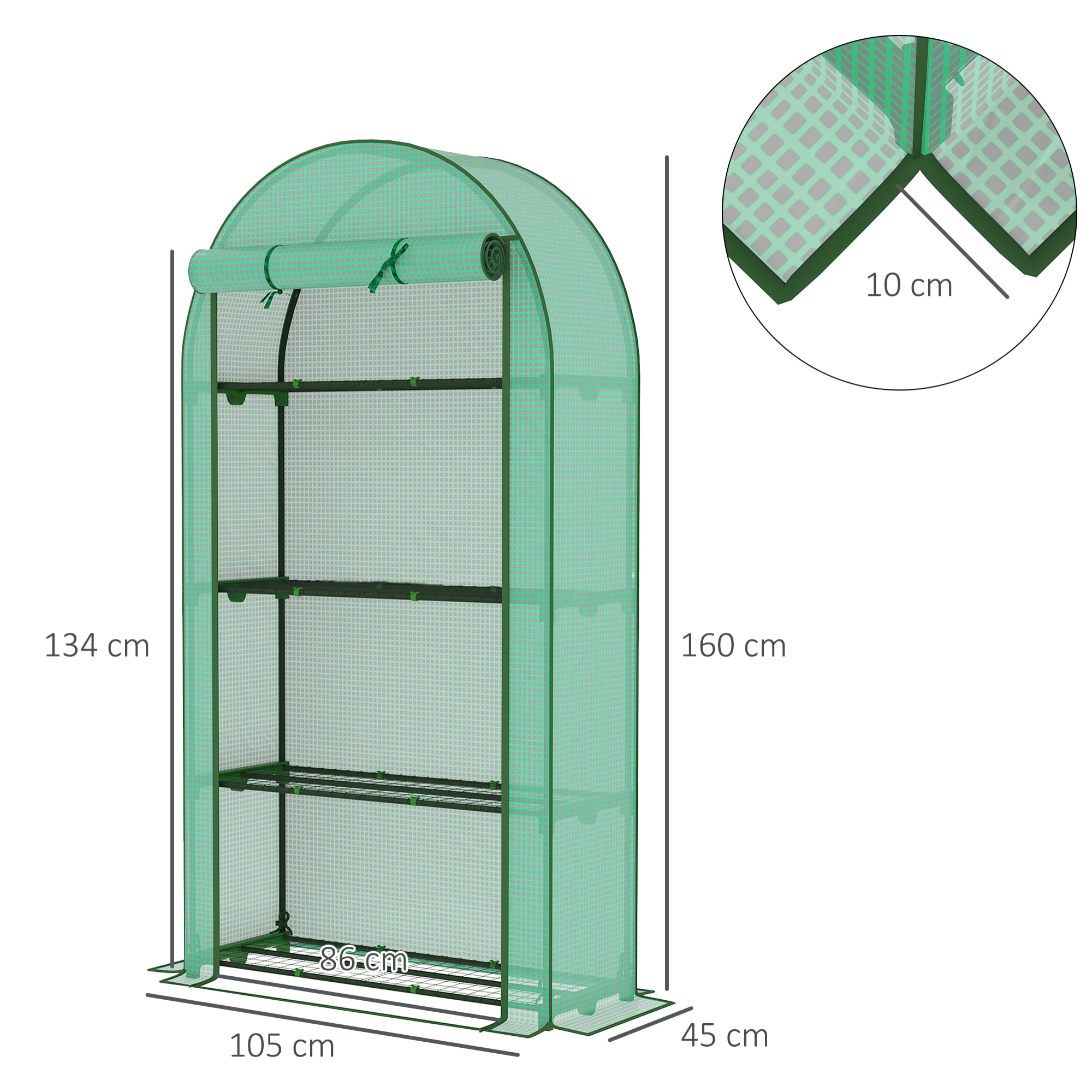 Invernadero de Exterior Invernadero Pequeño de 4 Niveles con 4 Estantes Puerta Enrollable Cubierta de PE y Marco de Acero para Cultivos Plantas Flores 105x45x160 cm Verde