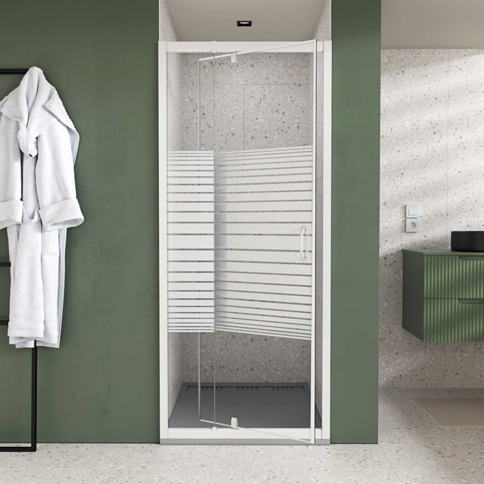 Porte de Douche Extensible de 69 a 80 x 185cm - Profil Blanc - Verre Trempé 4mm - FLEXY