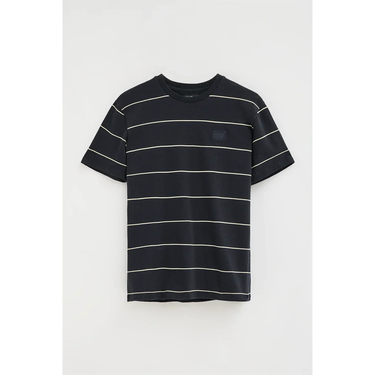 Maglietta a righe blu marino e giallo chiaro con toppa Polo Club