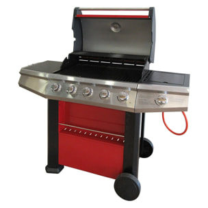 Barbecue gas 4 bruciatori + 1 laterale, colore rosso, cm 156 x 58 x h121