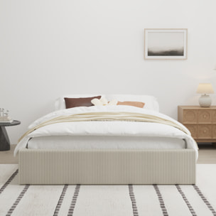 ABATE Lit avec coffre de rangement 140x190cm velours côtelé beige