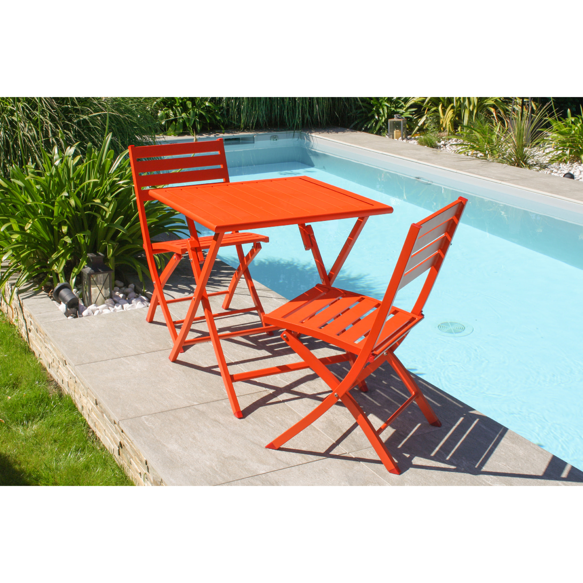 MARIUS - Ensemble repas de jardin 2 places en aluminium orange