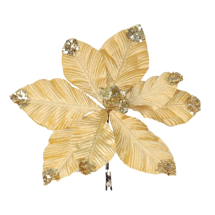 DAM Flor decorativa de navidad 30cm. oro con clip. 32x8x30 Cm. Color: Oro