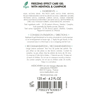 MEDICAFARM - Gel de soin CRYO-K - Gel de Soin "effet froid intense" - Menthol & Camphre - Sans paraben - Lot de 2 tubes 125 ml