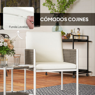 Conjunto de Jardín Exterior de 3 Piezas Juego de 2 Sillas y Mesa de Ratán con Cojines Acolchados y Encimera de Vidrio para Balcón Terraza Marrón y Crema