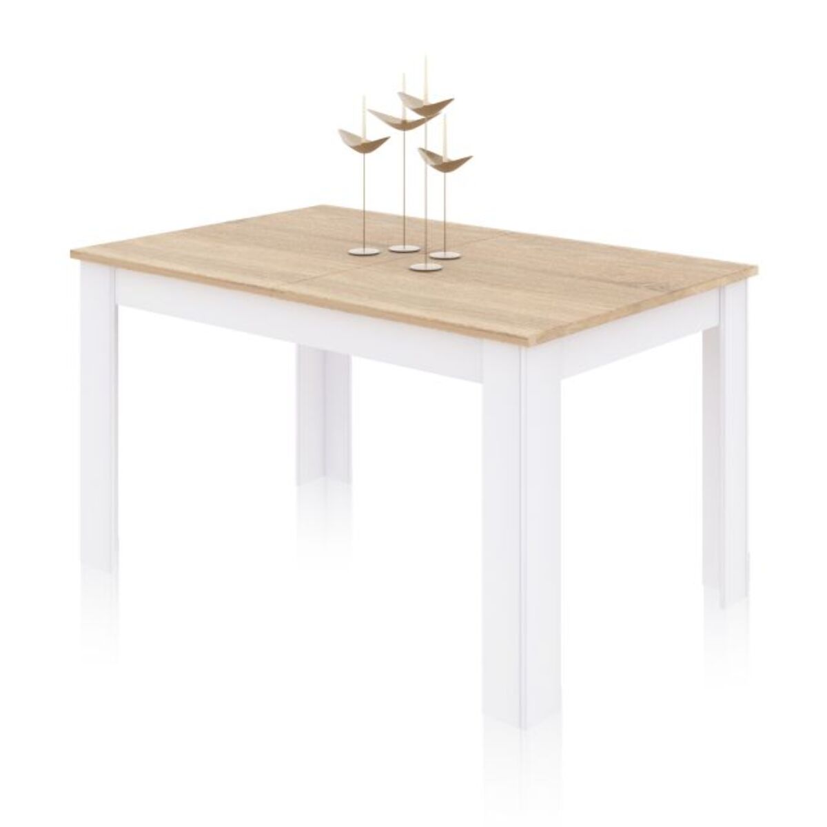 Mesa de comedor extensible Danna 140 Blanco Artik (Blanco Mate) - Roble Canadian