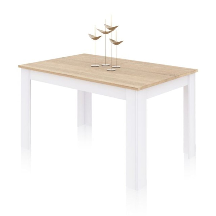 Mesa de comedor extensible Danna 140 Blanco Artik (Blanco Mate) - Roble Canadian