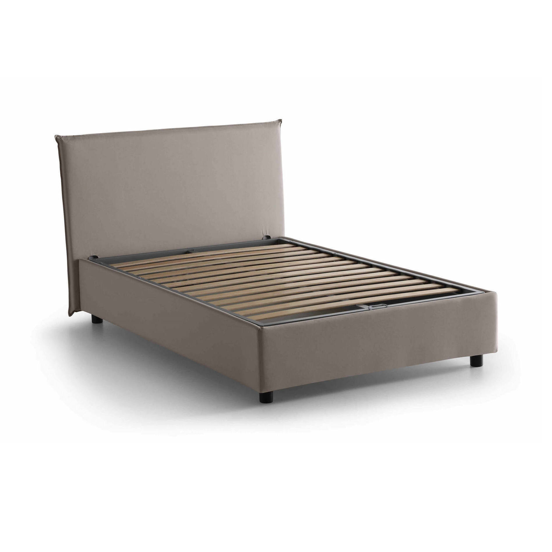 Letto piazza e mezza Ashasa, Letto contenitore con rivestimento in tessuto, 100% Made in Italy, Apertura frontale, adatto per materasso Cm 120x190, Tortora