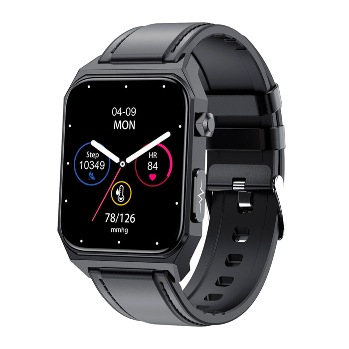 Smartwatch E530 con detección de glucosa en sangre, monitor de tensión y O2. ECG con medición en pecho. Pantalla de 1,91.