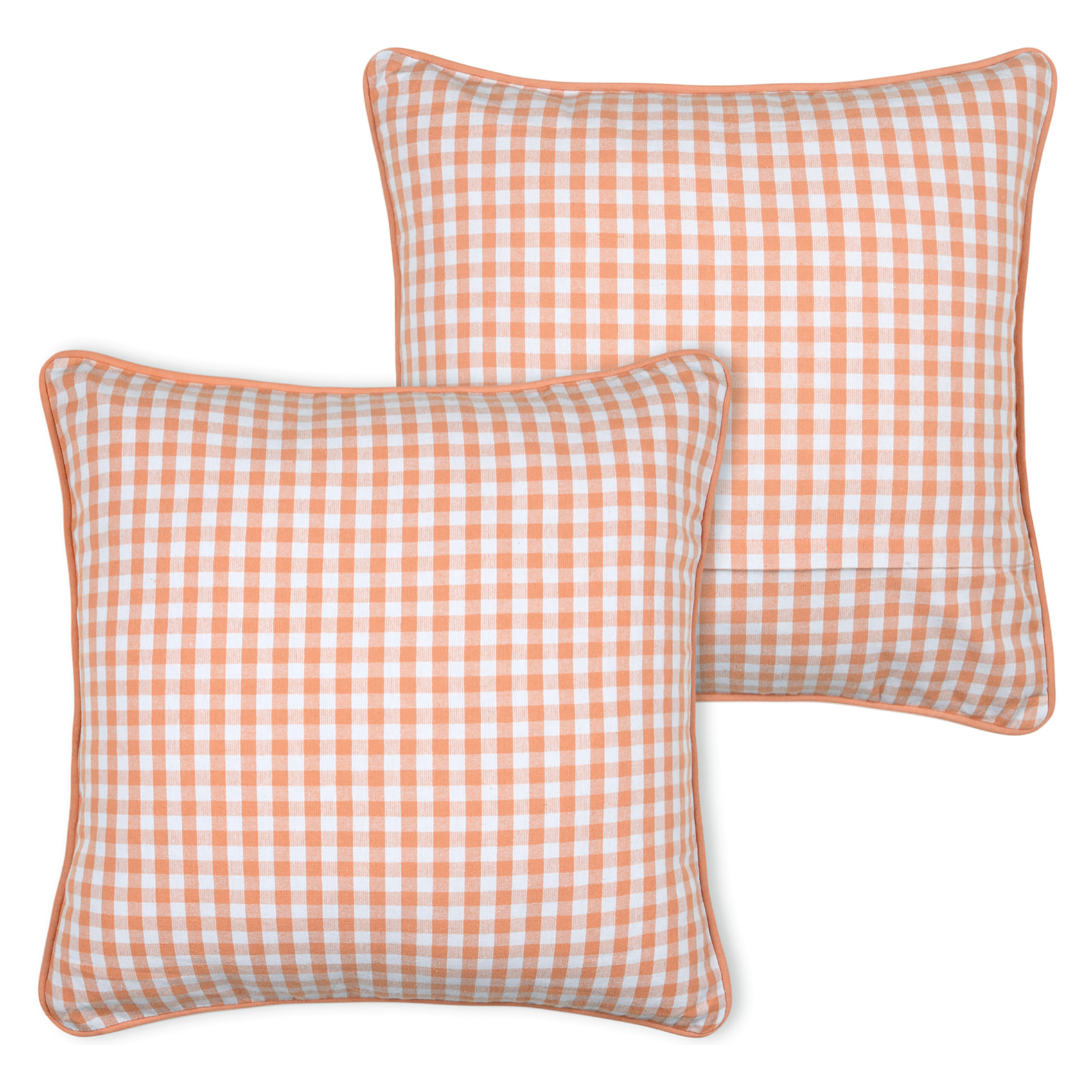 Coussin décoratif motif vichy en polycoton - Orange