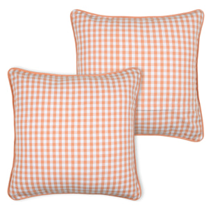 Coussin décoratif motif vichy en polycoton - Orange