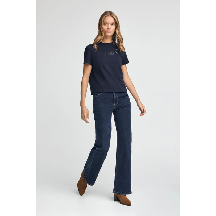 Maglietta blu marino a maniche corte boxy fit, con logotipo con brillantini Polo Club