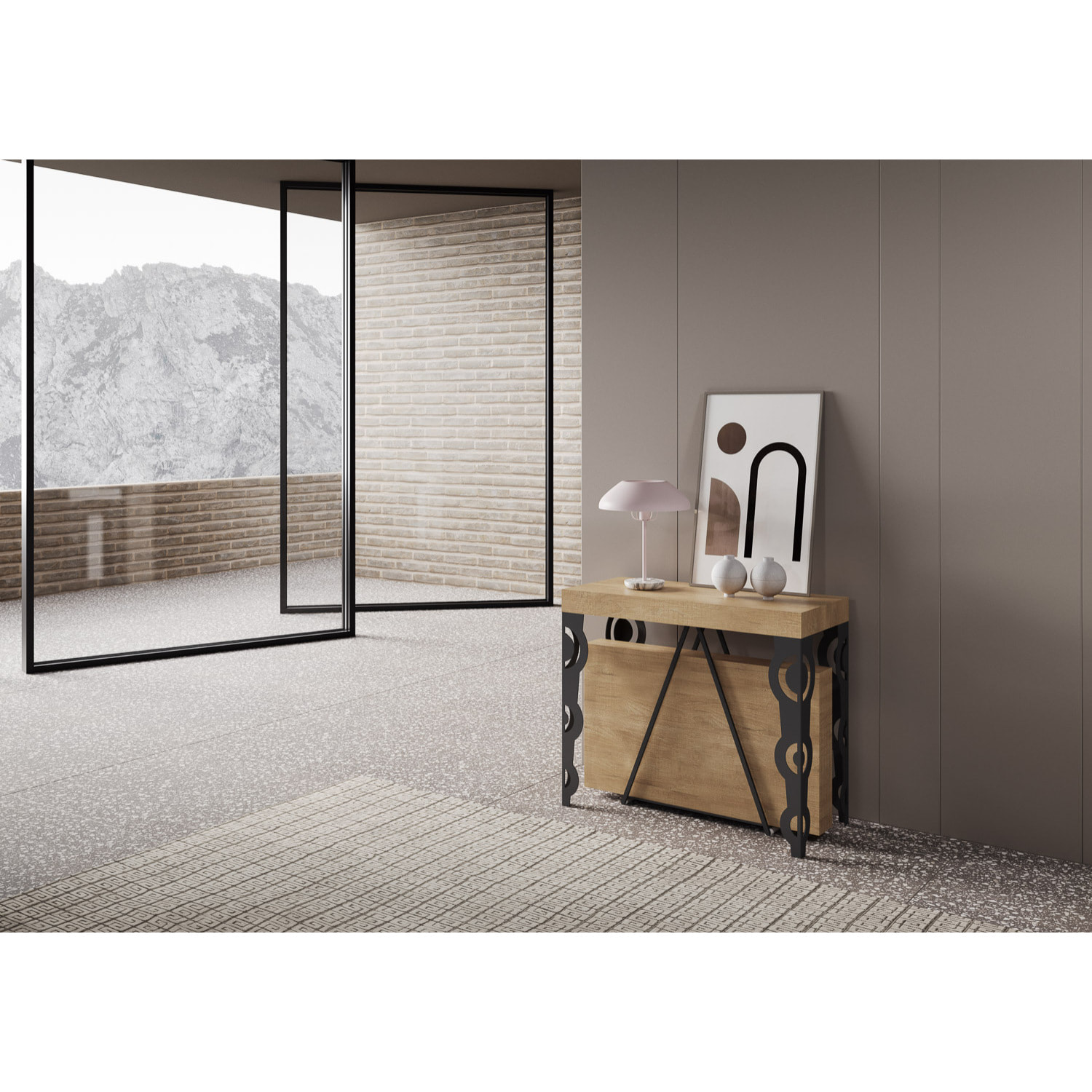Consola extensible 90x40/196 cm Aceres Small roble natural estructura antracita