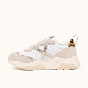 Zapatillas de diseño retro con volumen Blanco, Dorado y Animal Print MUNICH WAVE 182