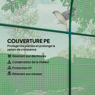 Serre tunnel 3,24 m² 2 portes zippées 2 fenêtres maillées acier PE haute densité 135 g/m² vert