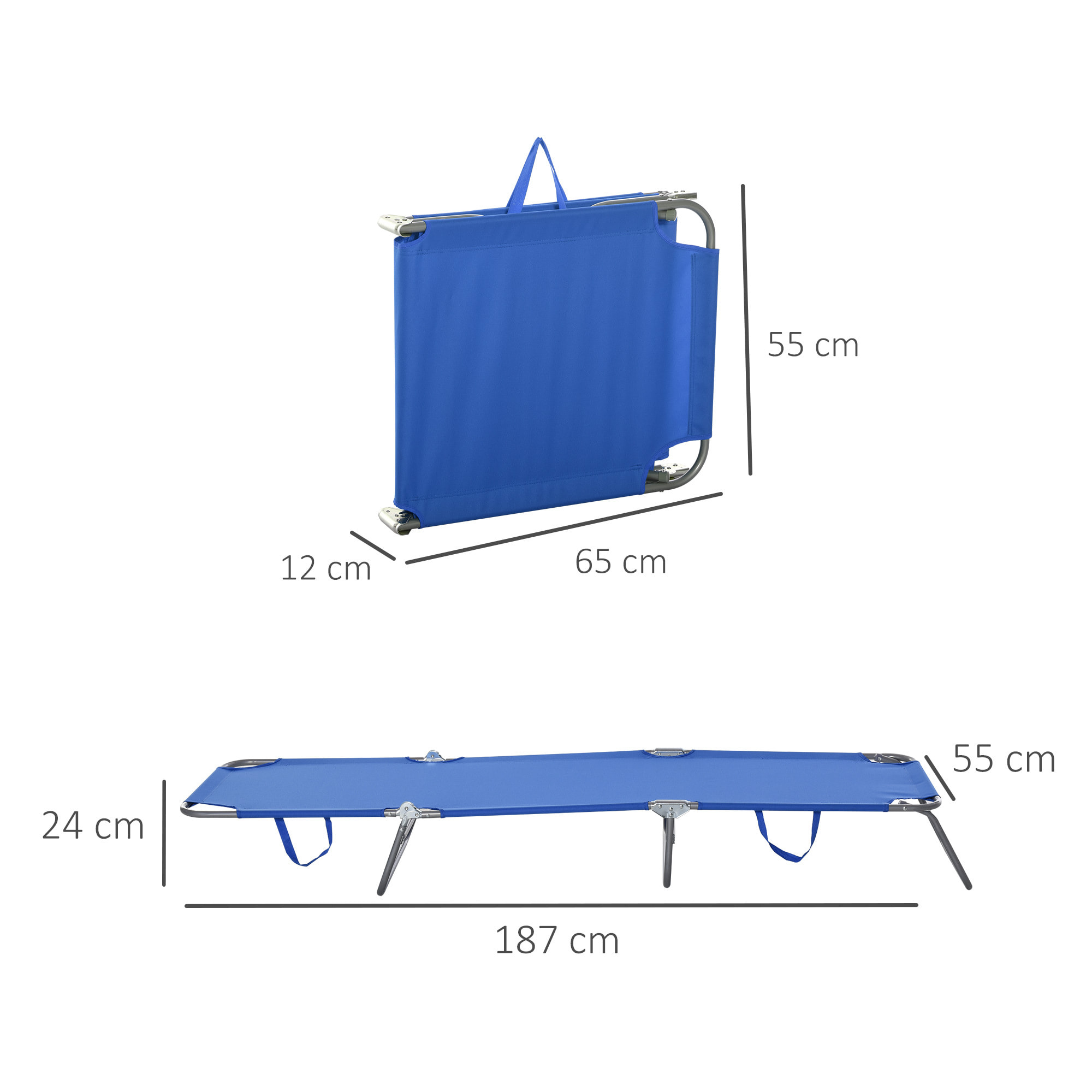 Tumbona Plegable Tumbona de Jardín con Respaldo Ajustable en 5 Posiciones Carga 120 kg para Terraza Piscina Playa 187x55x24 cm Azul