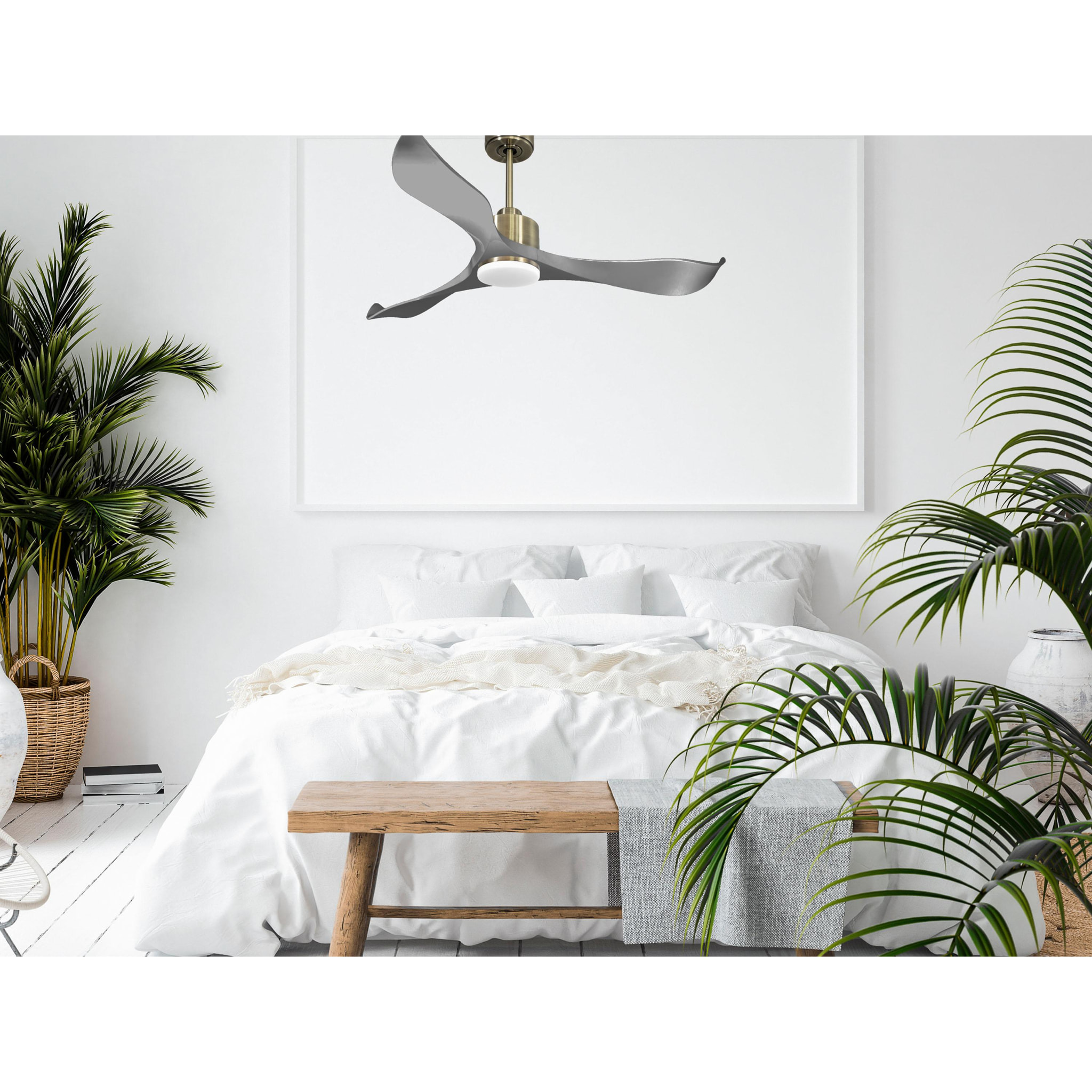 Ventilateur de plafond Réversible  Thermostat Dimmable Wifi Moteur à courant continu Toits en pente Télécommande Lumière à trois tons Mémoire
