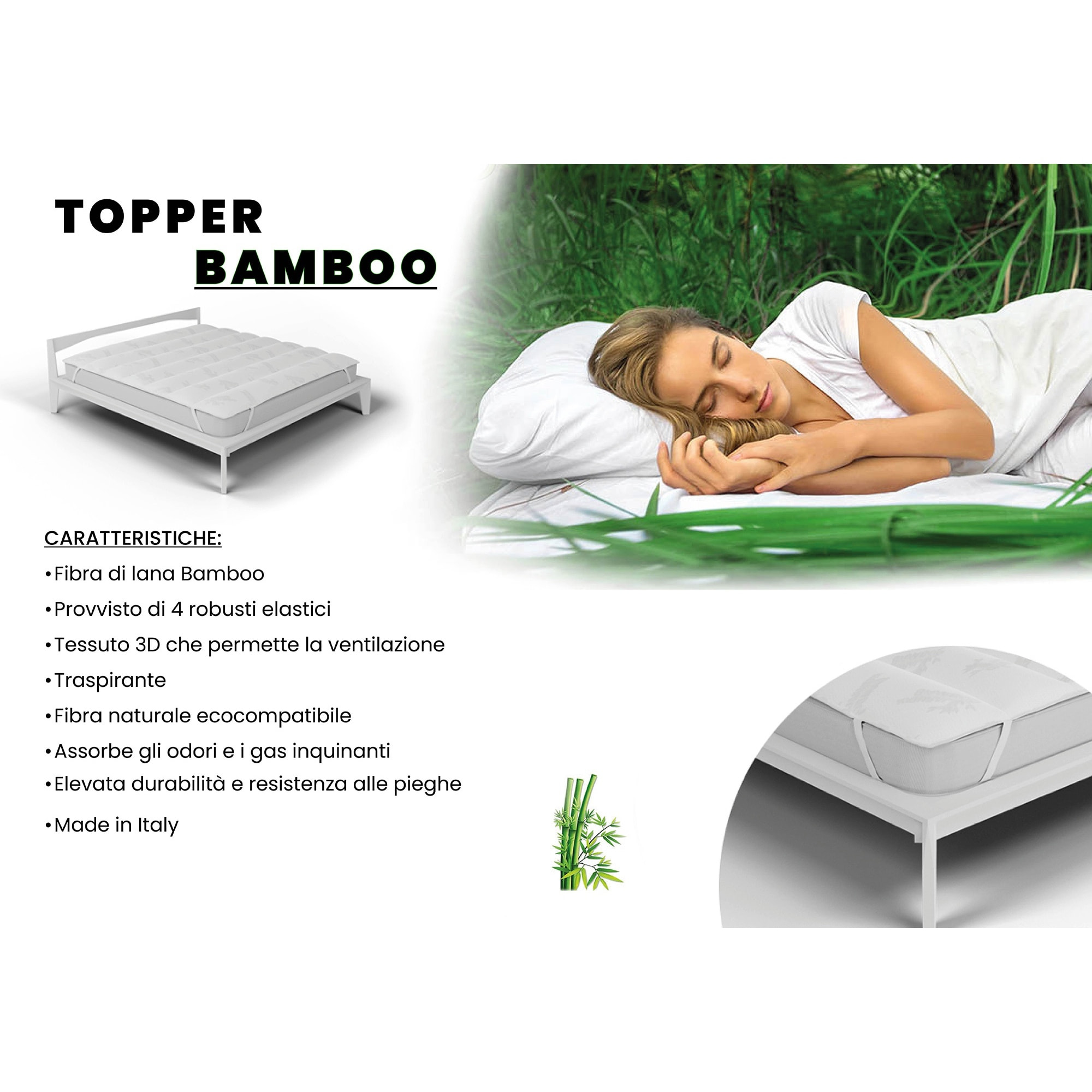 TOPPER TRAPUNTATO BAMBOO CON ELASTICI - Made in Italy