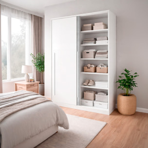 Armadio Guardaroba A Parete Con Ante Scorrevoli Barra Appendiabiti 4 Ripiani Salvaspazio Stile Scandinavo 200 x 120 x 50 Cm Bianco E Grigio Cemento