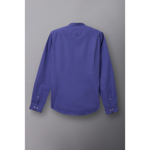 Camicia Uomo Coreano Slim Popeline Stretch Unito Celeste Cadetto