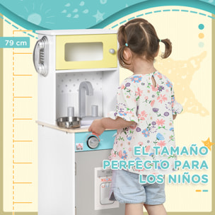 Cocina de Juguete Madera para Niños con Accesorios Teléfono Simulado 32x30x79 cm