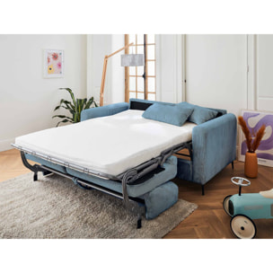 Owen - canapé lit 3 places convertible express couchage quotidien 140 cm matelas 12 cm en velours côtelé - Bleu grisé