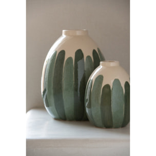 J-Line vase - grès - vert foncé/écru - large
