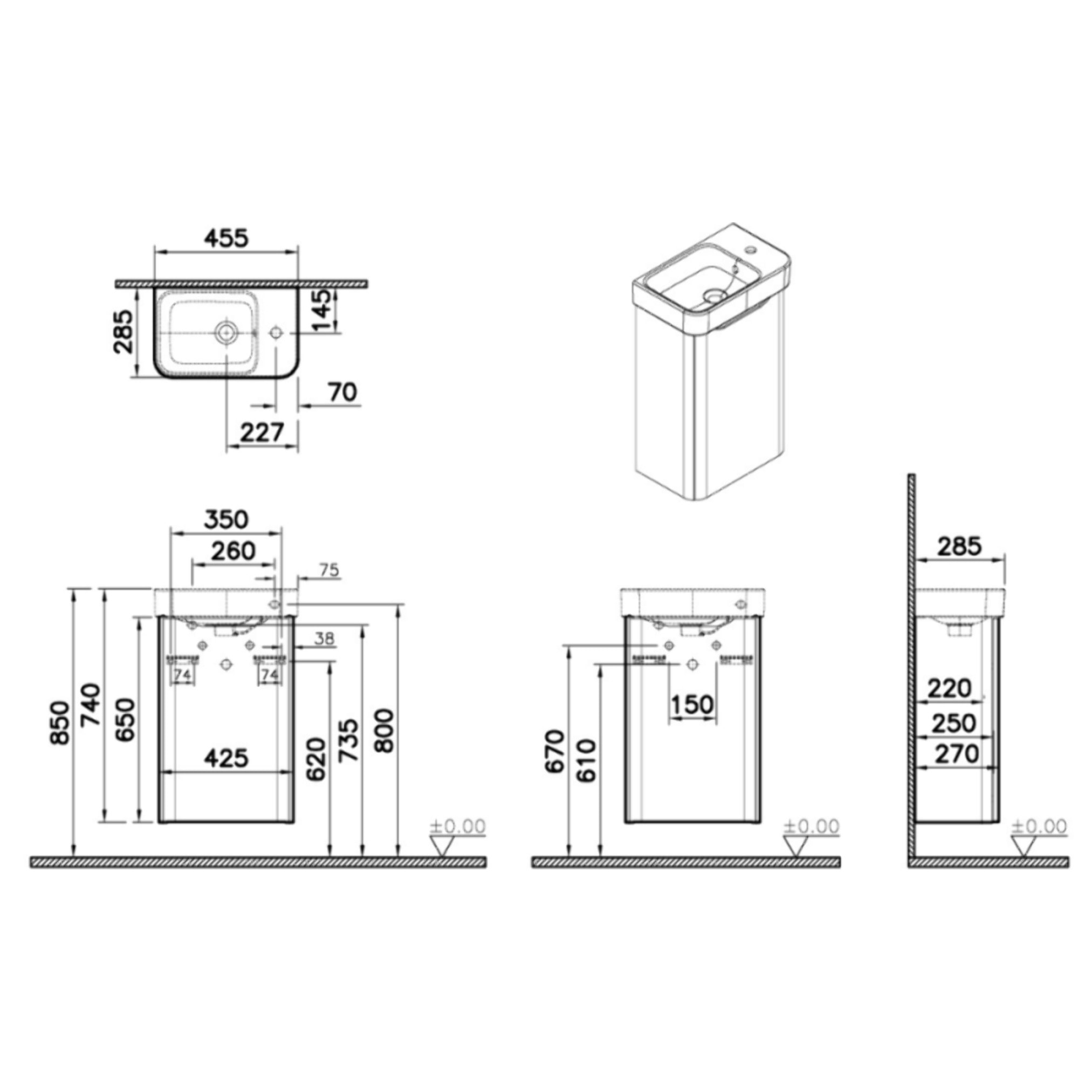Meuble lave mains Sento Round vert avec plan vasque céramique 45 cm