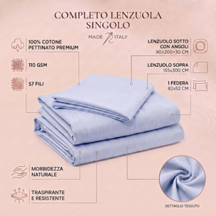 Completo lenzuola in cotone - azzurro