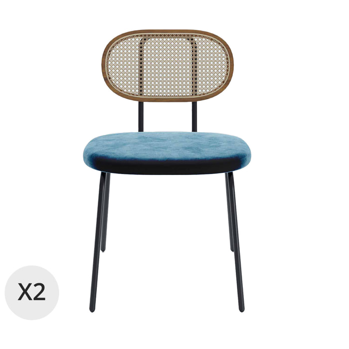 Lot de 2 chaises en rotin et velours