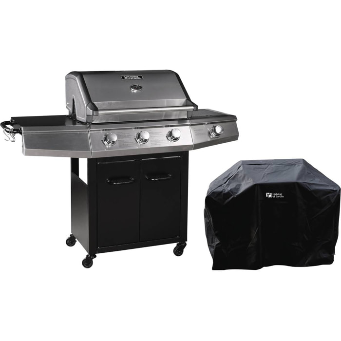 Barbecue Gaz "Bingo 4" - 4 brûleurs dont 1 latéral - 14kW + Housse protection - Noir